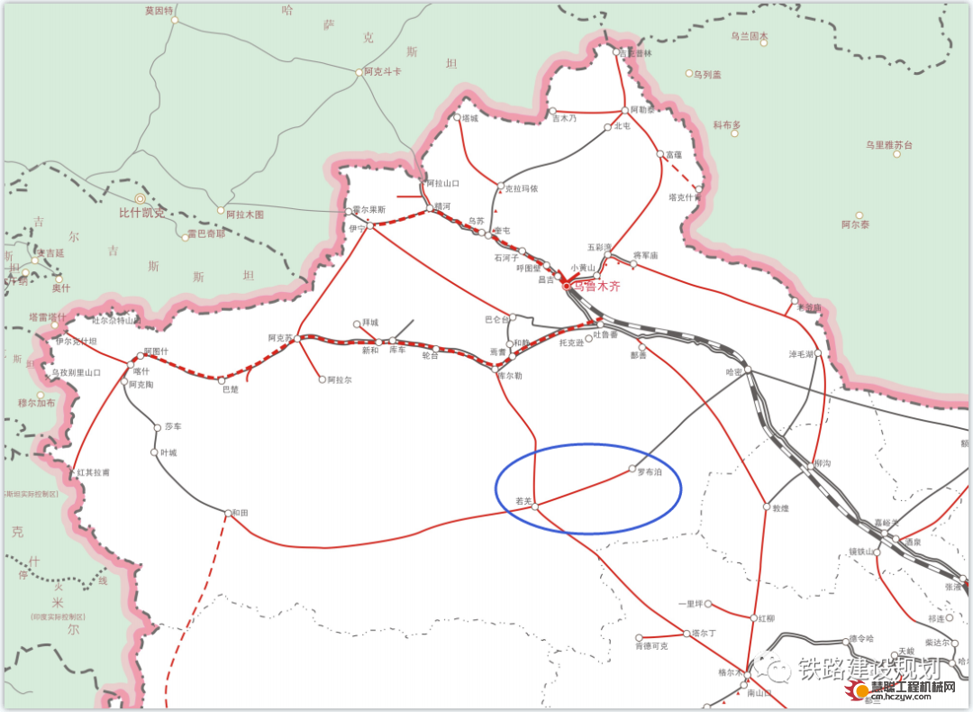 罗布泊至若羌铁路地理位置示意图